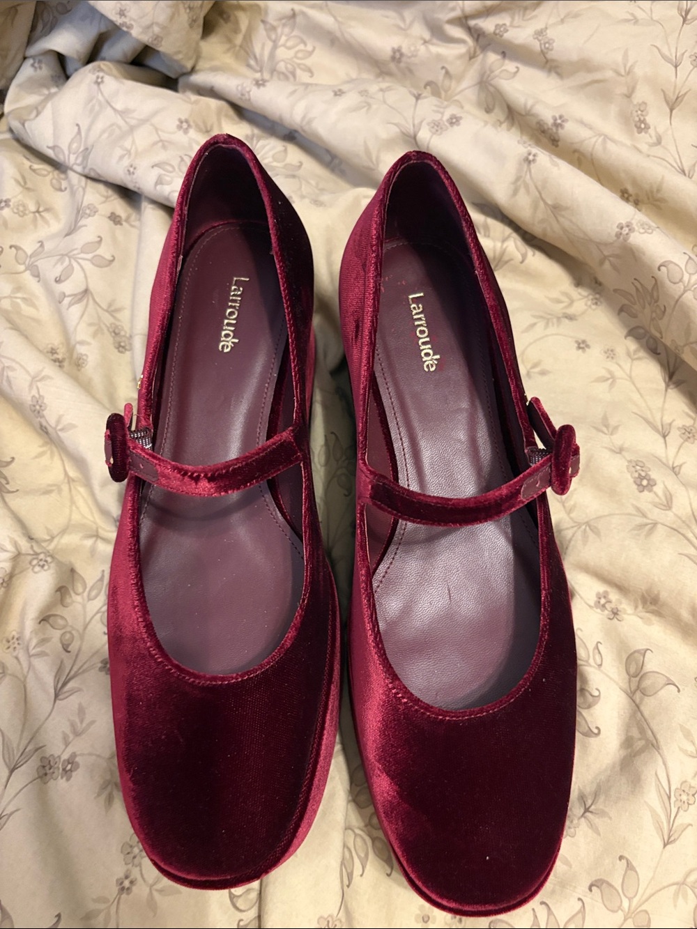 Larroudé Blair Flatform Pumps in Burgundy Velvet